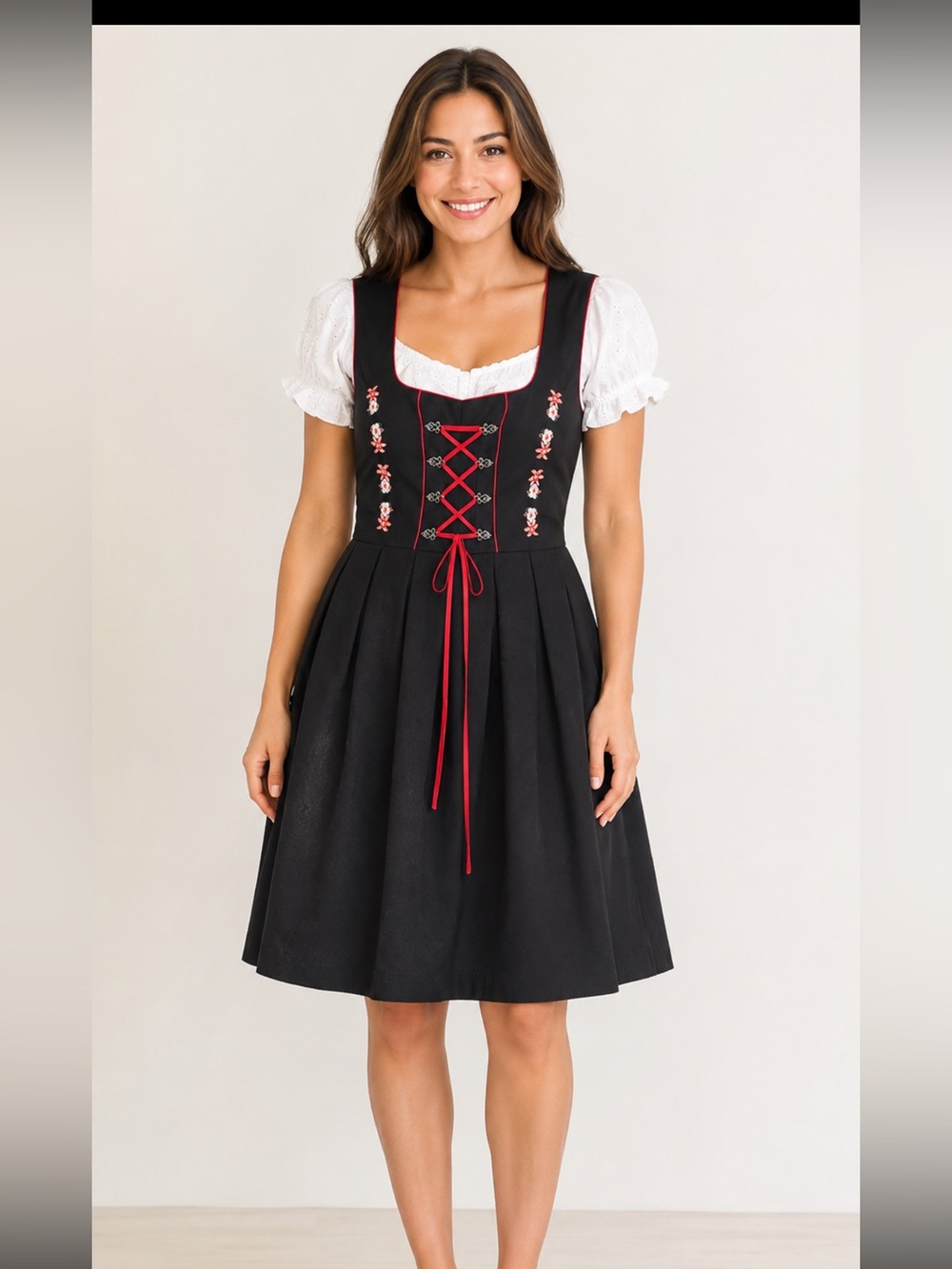 Jasambac Dirndl Dress & Ambiance’s Blouse Size L Black Red Oktoberfest Costume